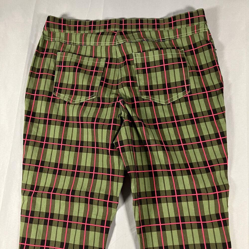 No Boundaries Pants Womens 2XL 19 Green Pink Plaid Stretch Skinny Rayon Blend - Picture 9 of 10